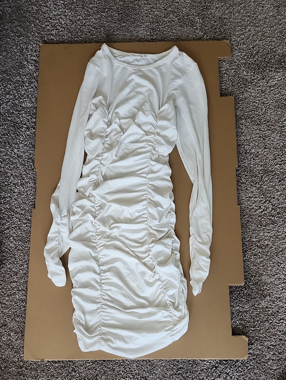 White Ruched Long Sleeve Bodycon Dress